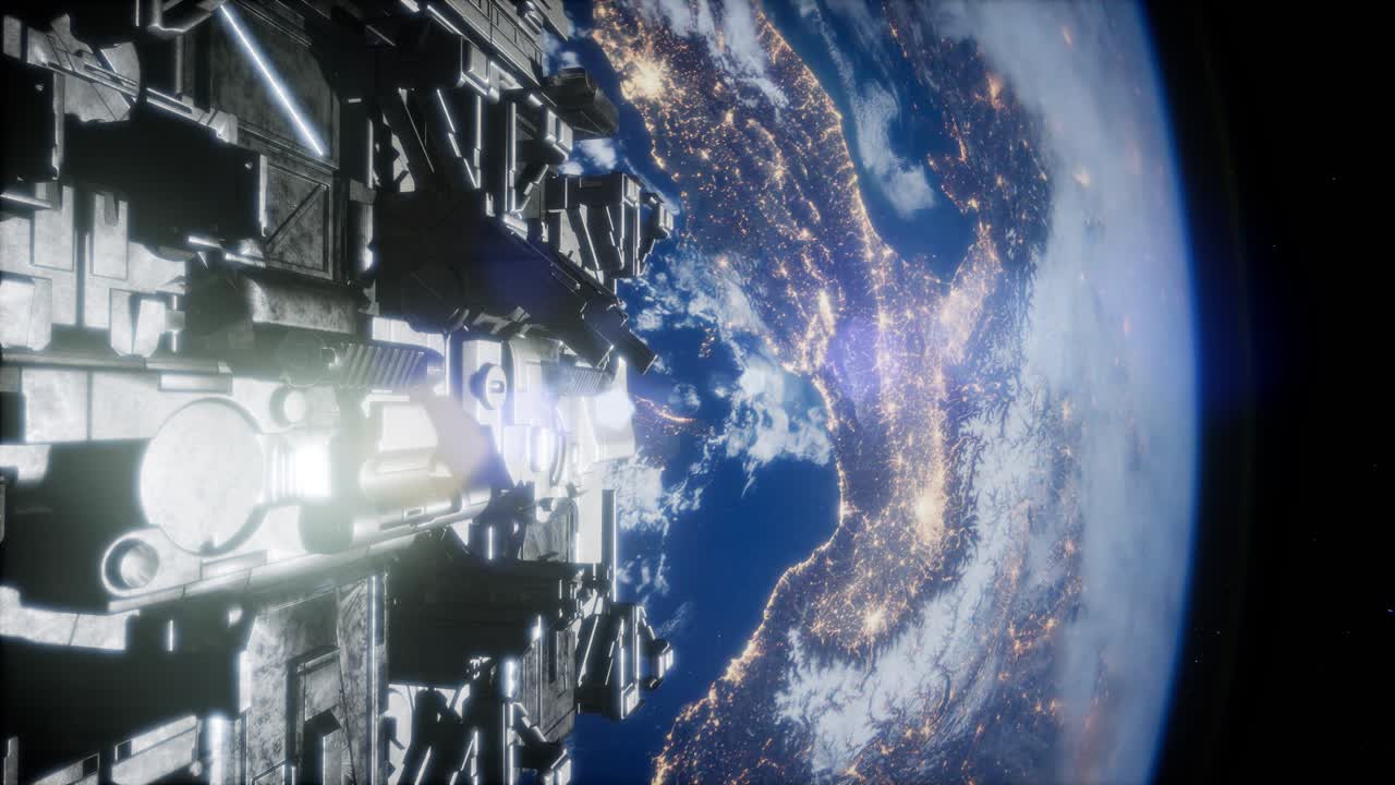 Spaceship with View on Space and Planet Earth