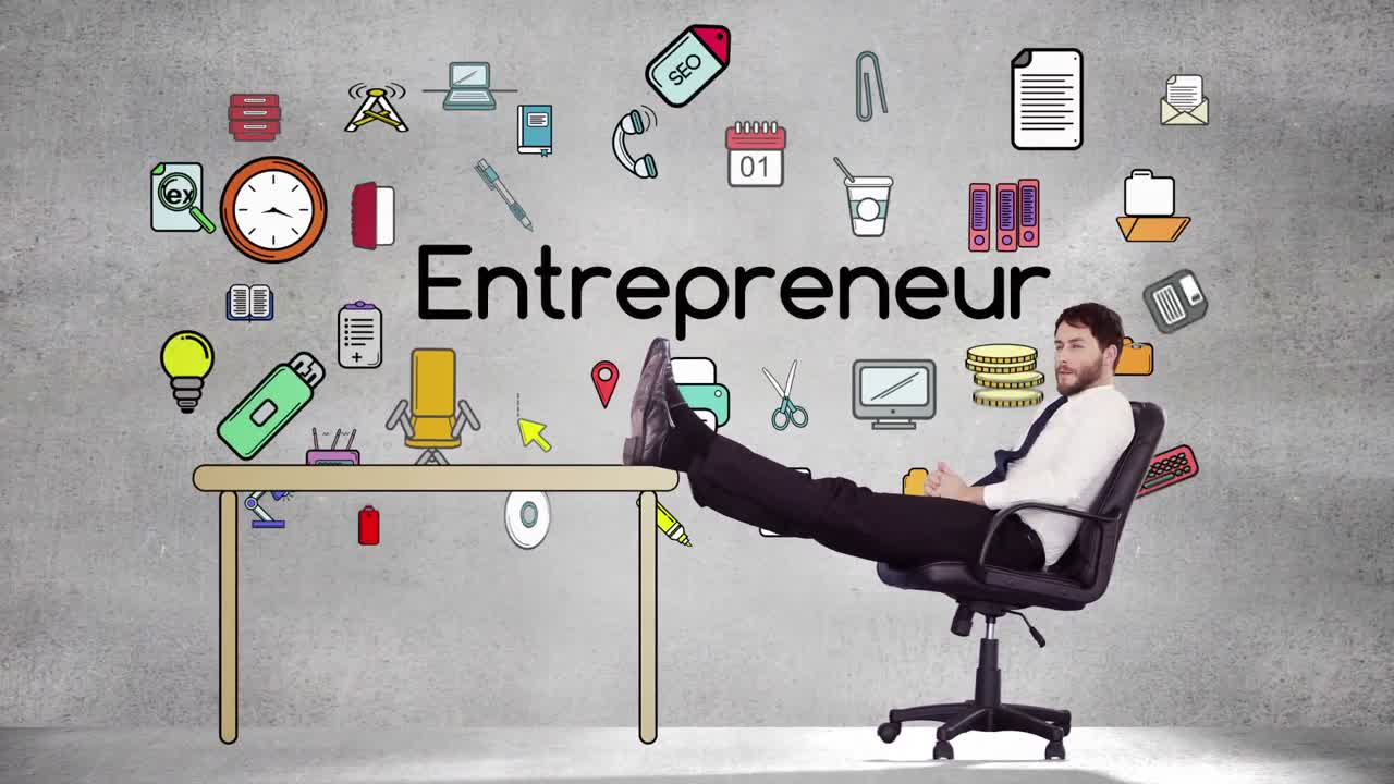 웃고 있는 사업가 가 휴식을 취하고 있다