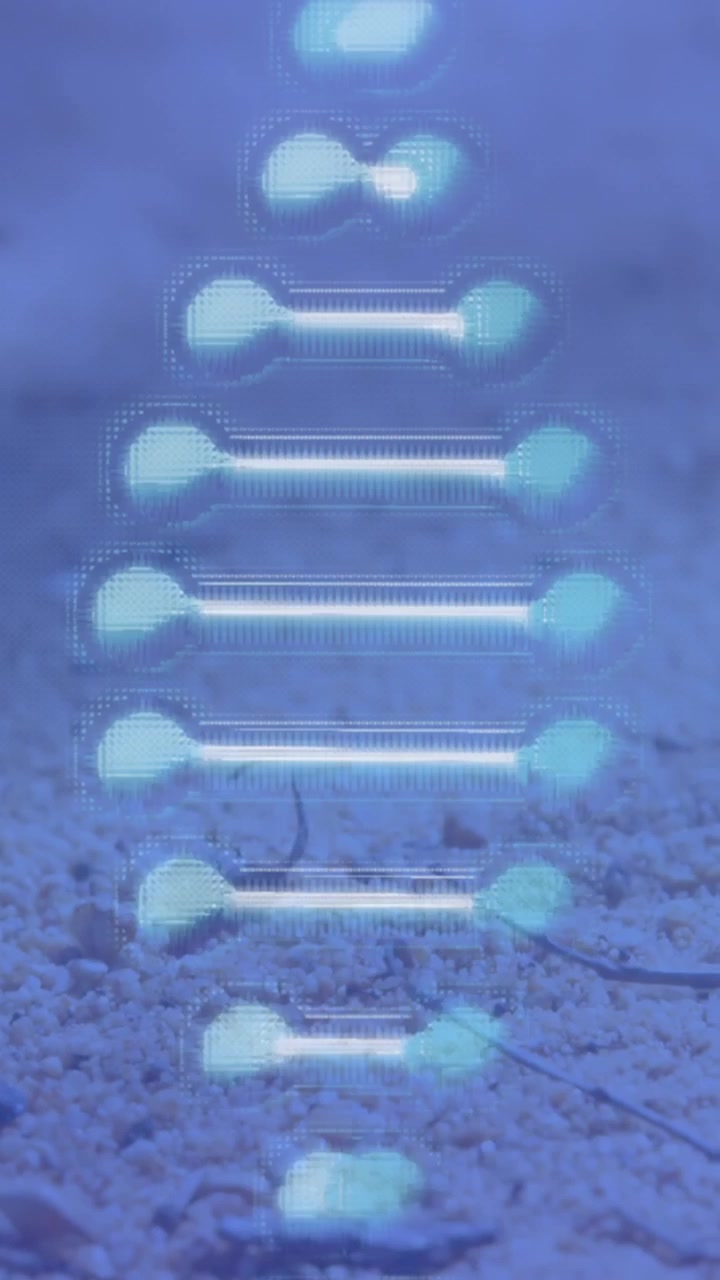 Animation of 3d blue dna strand spinning over insect