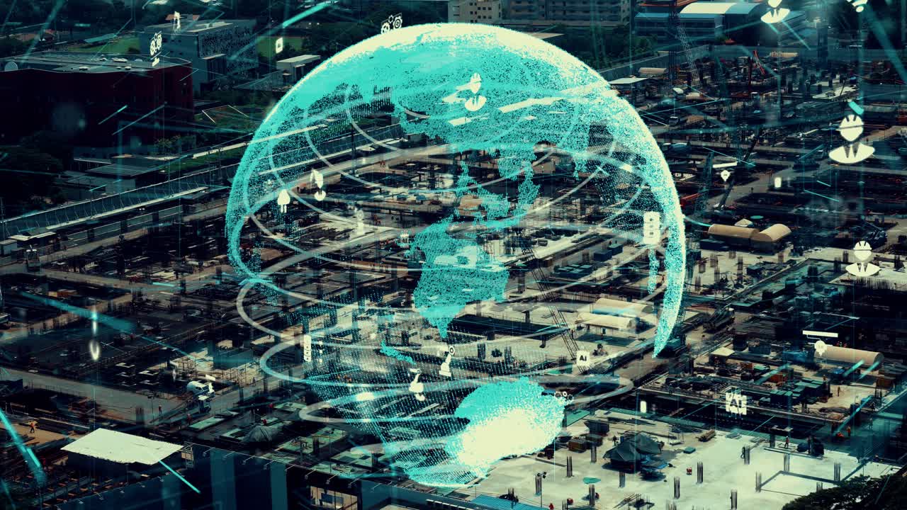 Construction technology concept with alteration graphic over construction site