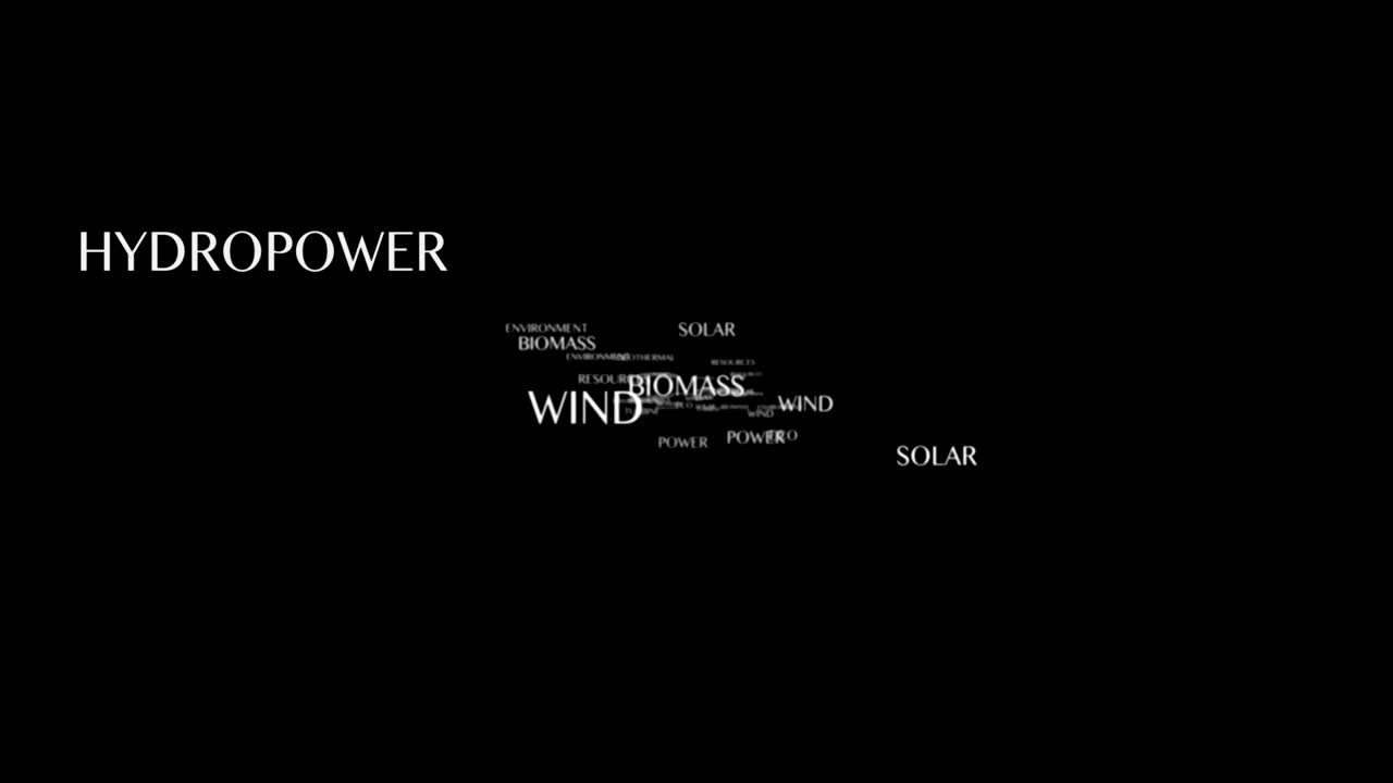 재생 가능한 에너지 키워드 애니메이션, 렌더링, 배경, 루프