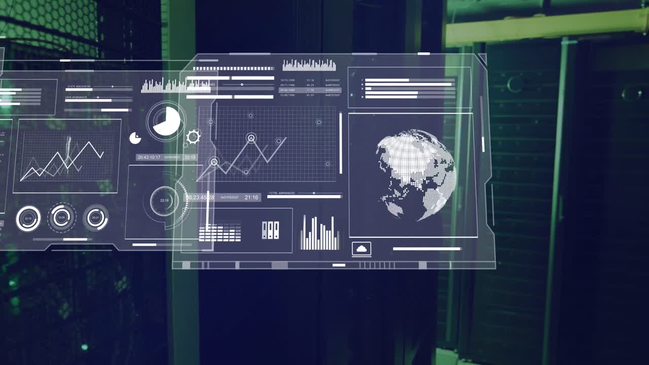 animación del procesamiento de datos en la sala de servidores