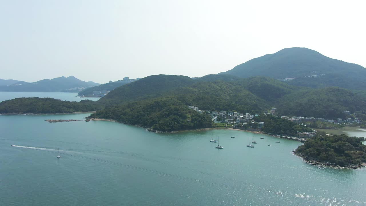 vista aérea de la costa de la bahía de hong kong