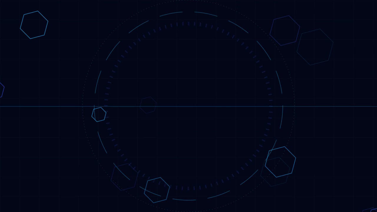 Abstract Digital HUD Interface with Floating Hexagons
