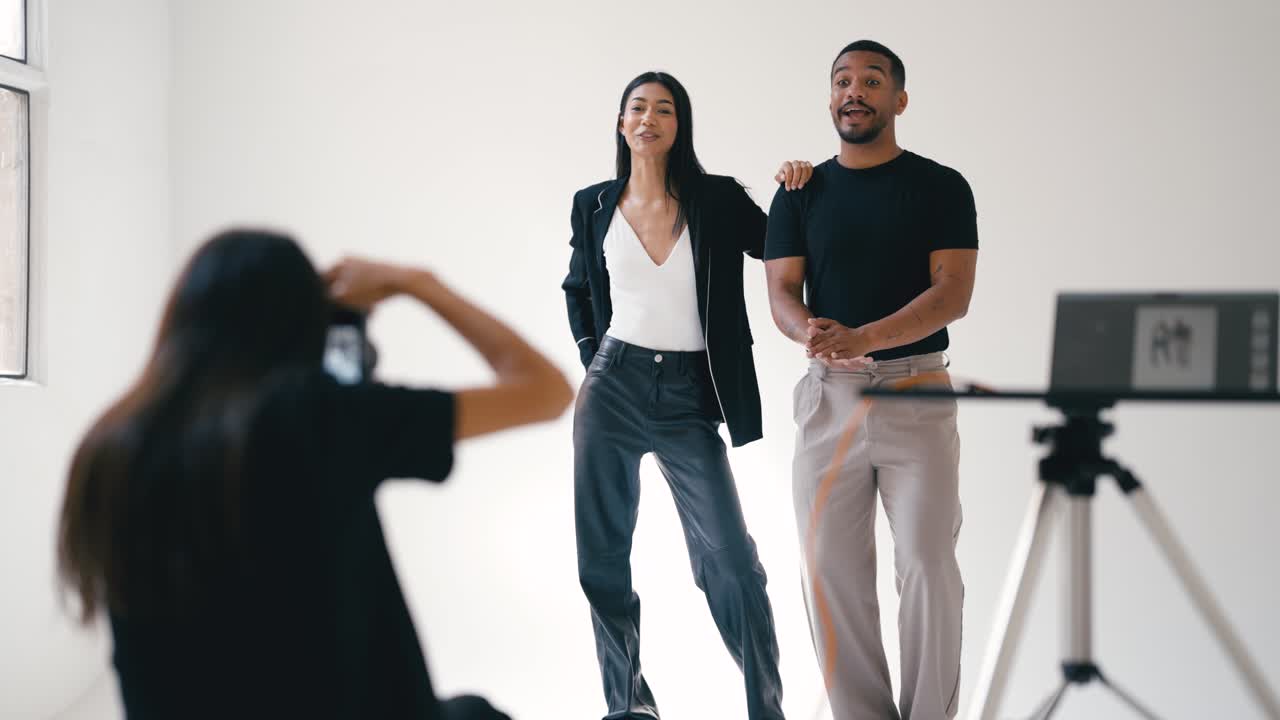Fashion photoshoot with a couple in studio