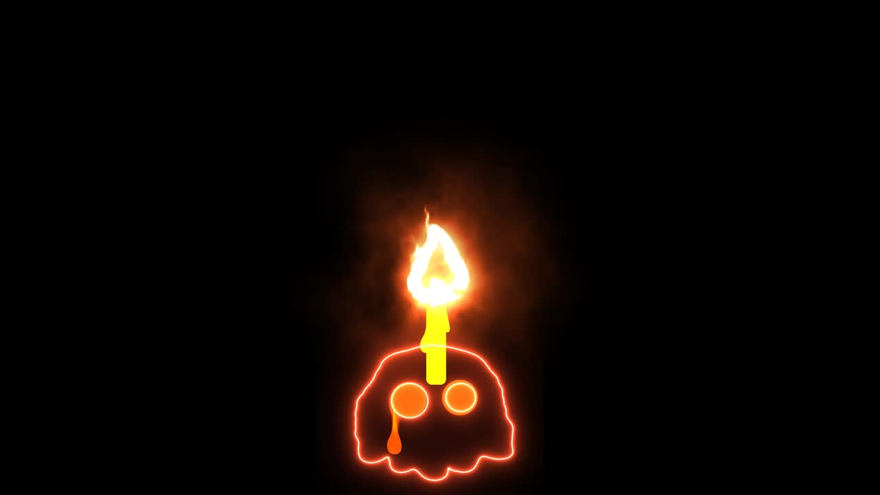Ghost skull with candle increase burning to Halloween text flame effect on black screen