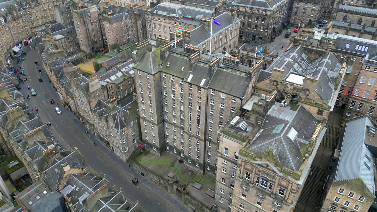 Aerial view of the streets of Edinburgh, Scotland