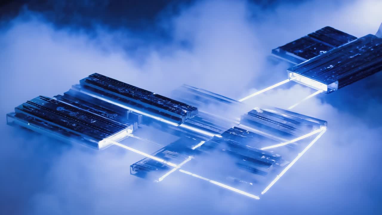 Futuristic Technology with Blue Lights and Smoke