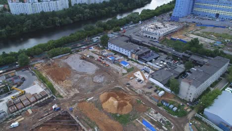 construction site on the river bank, top view