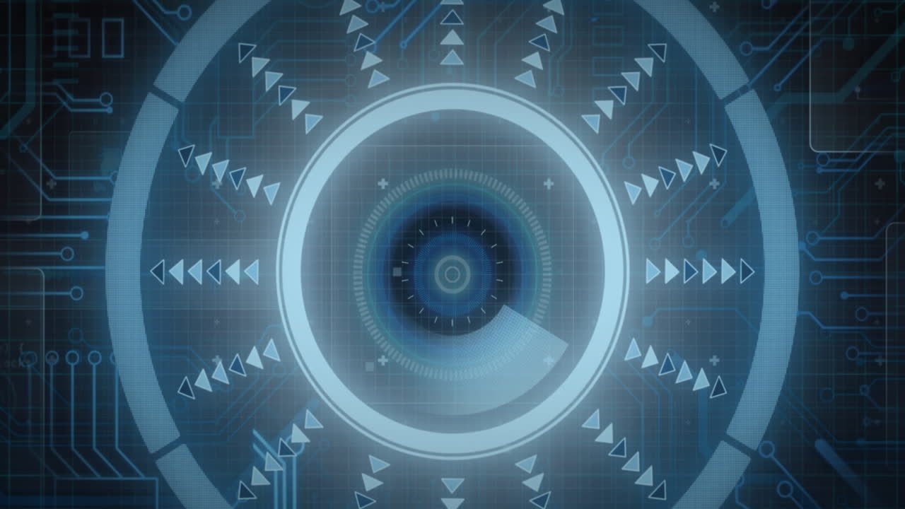 animación del procesamiento de datos y el escaneo del alcance a través de la red de conexiones