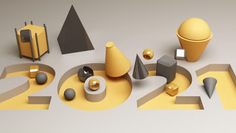 forma geométrica amarilla y gris renderización en 3d