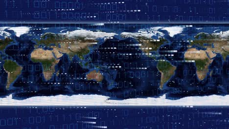animación del procesamiento de datos sobre el mapa del mundo sobre fondo azul