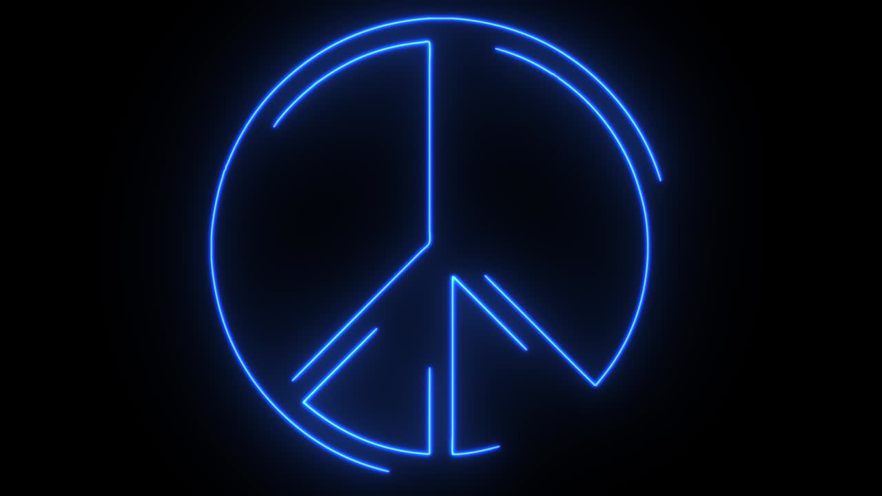 Peace blue symbol neon abstract animation.