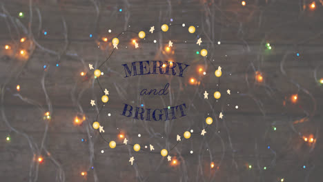 animación de feliz navidad y texto brillante sobre las luces