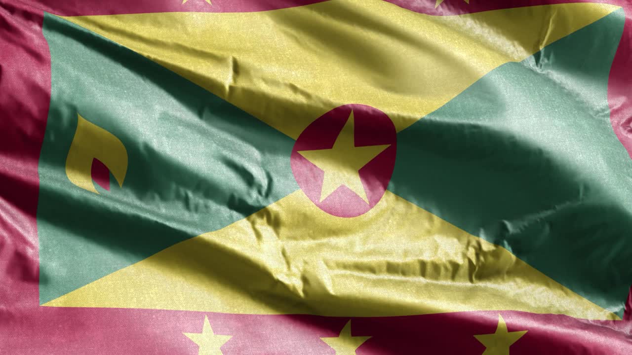 la bandera textil de greenada ondeando lentamente en el bucle del viento. la bandera de greenada balanceándose suavemente en la brisa. el tejido textil de la tela. el fondo de relleno completo. bucle de 20 segundos.