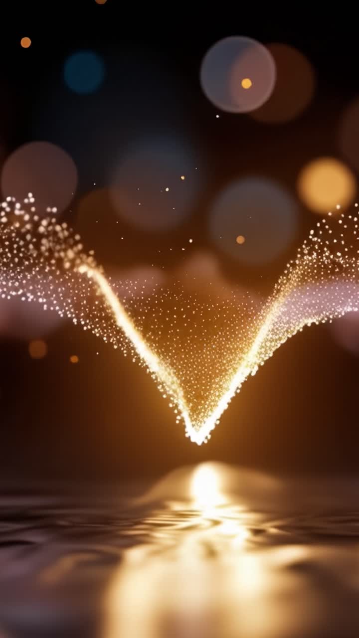 Affascinante danza di particelle di luce che creano una sinfonia visiva ipnotizzante, evocando sensazioni di energia e meraviglia attraverso movimenti dinamici e variazioni di colore.