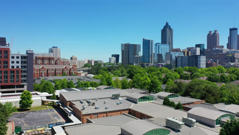 cityscape with georgia institute of technology in atlanta, georgia, usa - aerial ascending