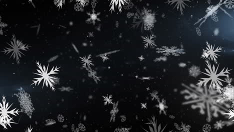 animation of christmas snowflakes falling over black background