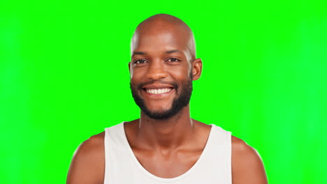 Schwarzer-Mann,-Lächeln-Und-Gesicht-Auf-Grünem-Bildschirm