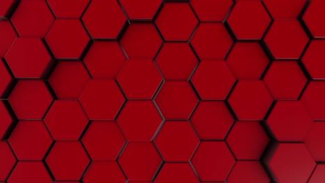 fondo de movimiento hexagonal rojo. renderización 3d de primitivas simples con seis ángulos en el frente