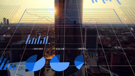 animación del procesamiento de datos sobre el paisaje urbano