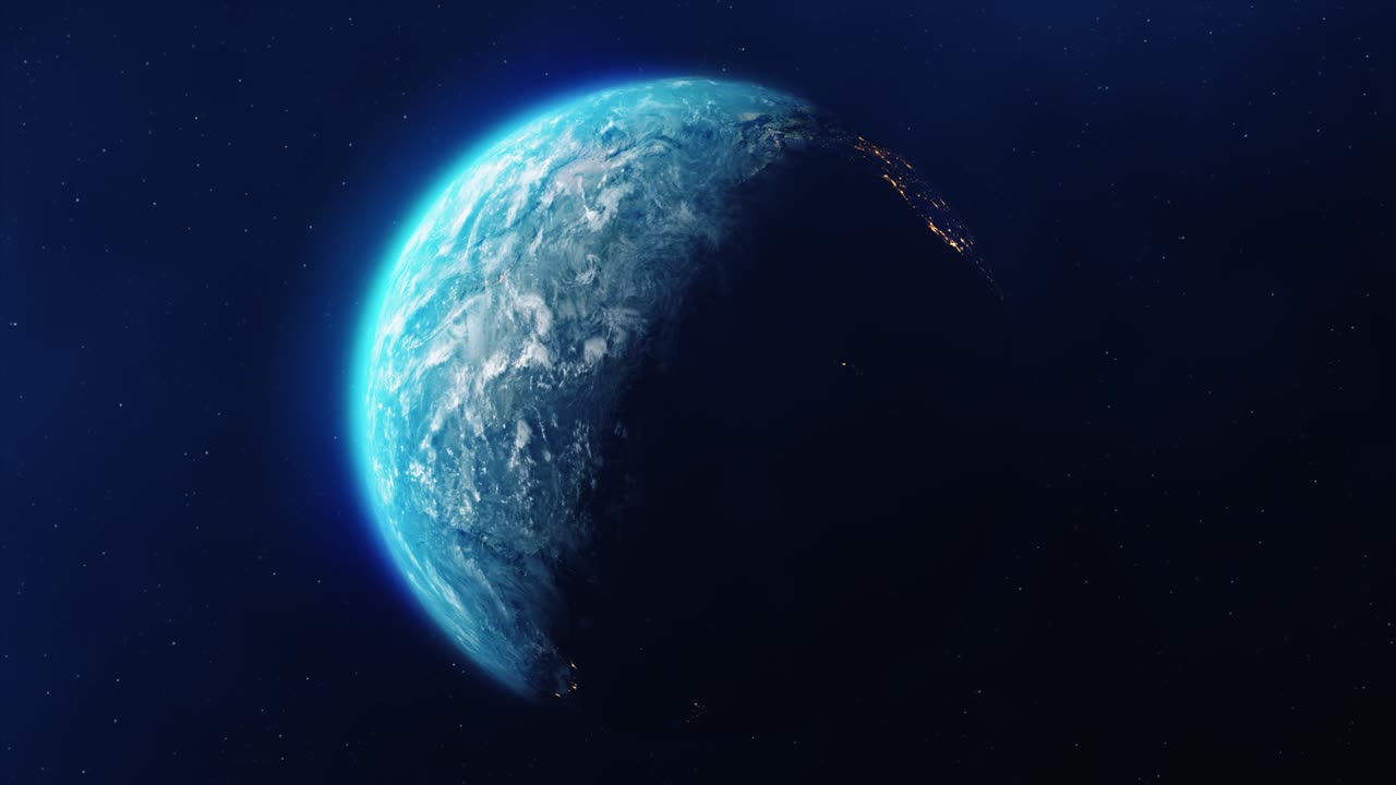 Beautiful Planet Rotating Earth from space Star Sunrise Loop Animation.
