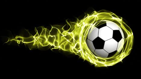 soccer ball in yellow flames abstract particles  ring, loop, 4k