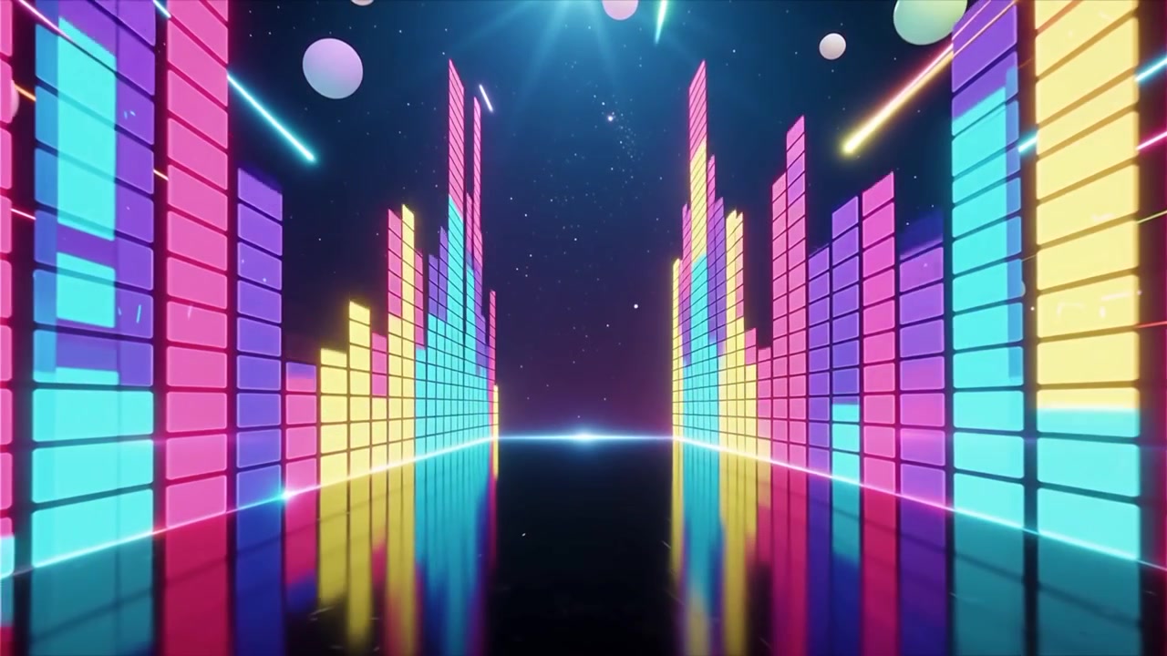 Futuristisk regnbuefarvet neon musik equalizer visualisering baggrund.