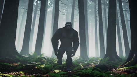 bigfoot in a foggy forest
