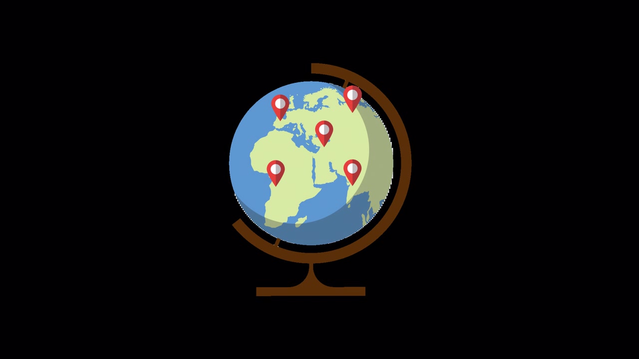 Animated Globe with Location Pins Appearing on World Map