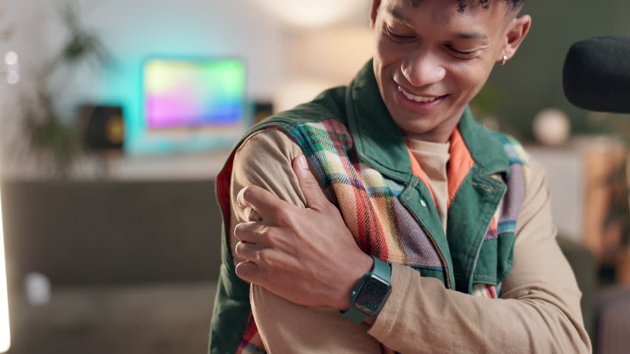 Man recording podcast in studio