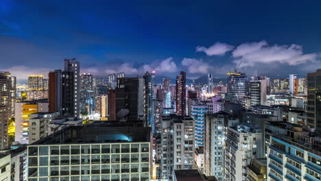day to night time lapse of clouds moving over residential buildings in kowloon hong kong