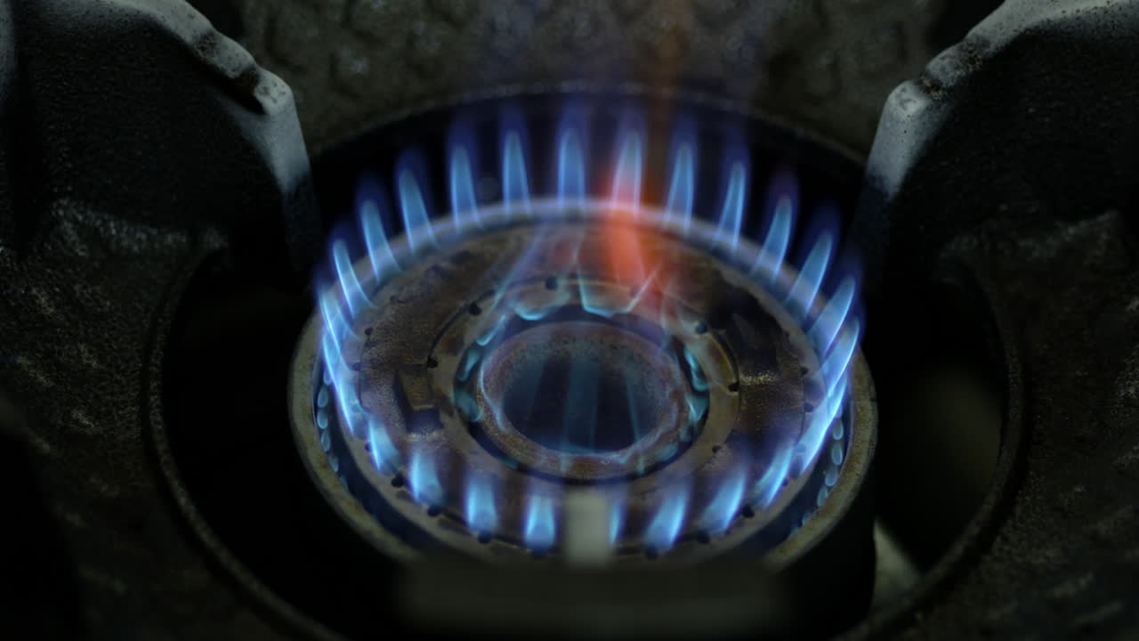 Close-up of a Gas Stove Burner Flame