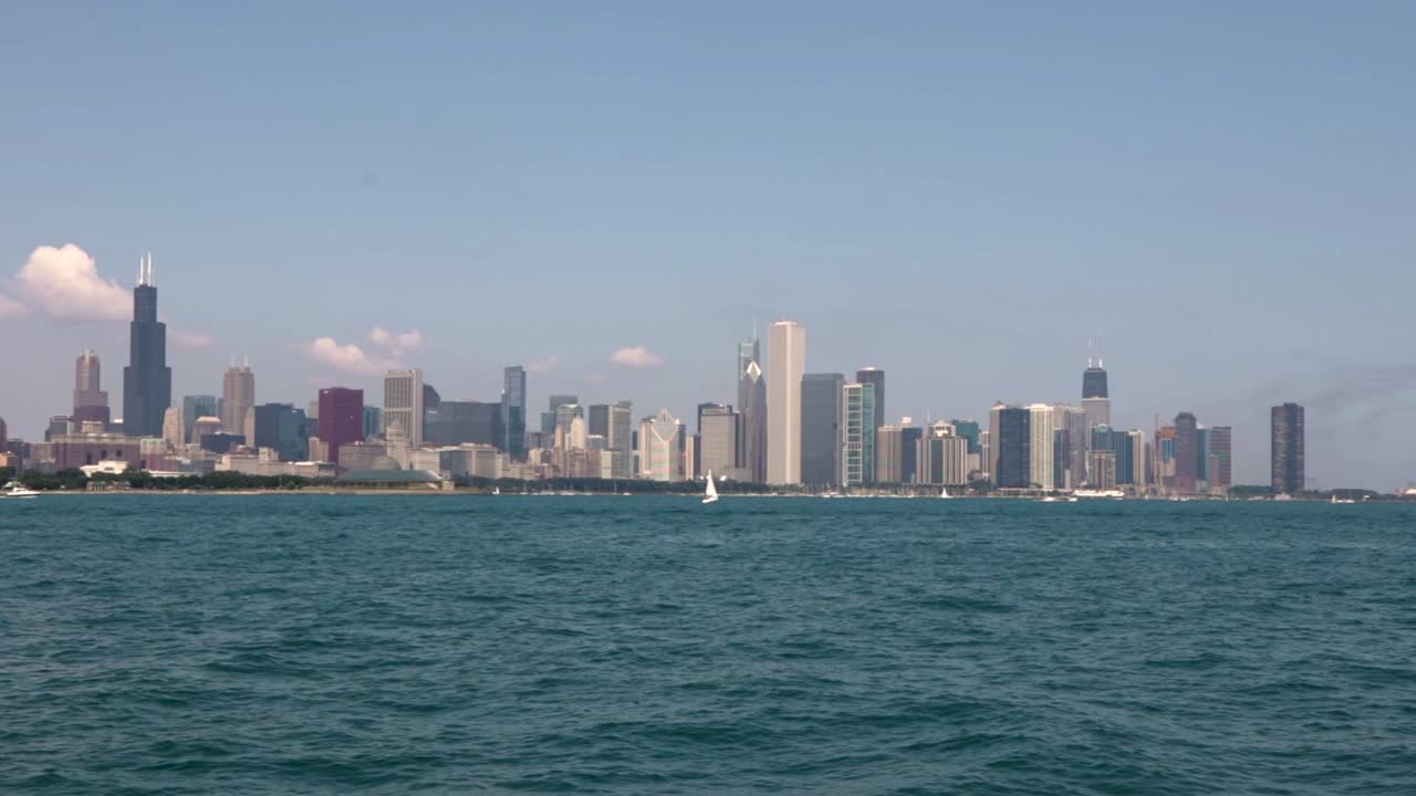 Chicago skyline from the water.