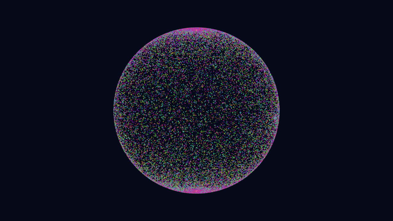 신비한 원형 물체 검은 바탕에 복잡한 보라색과 분홍색 점 패턴