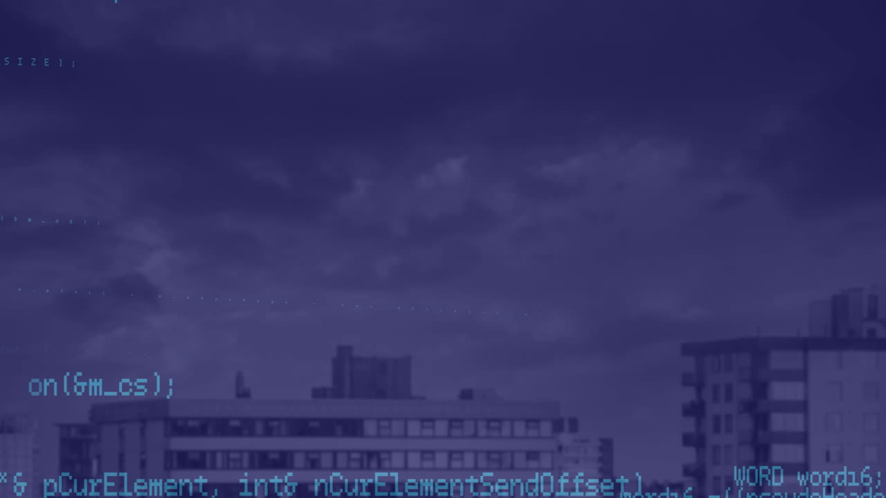 animación del procesamiento de datos sobre el paisaje urbano