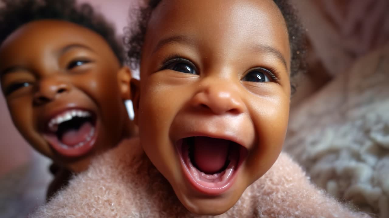 Gioiosa risata di giovani fratelli: uno sguardo commovente alla pura felicità e al legame tra bambini, catturato con dettagli straordinari, che irradia amore e innocenza
