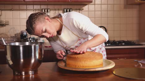 woman baking a cake in the kitchen