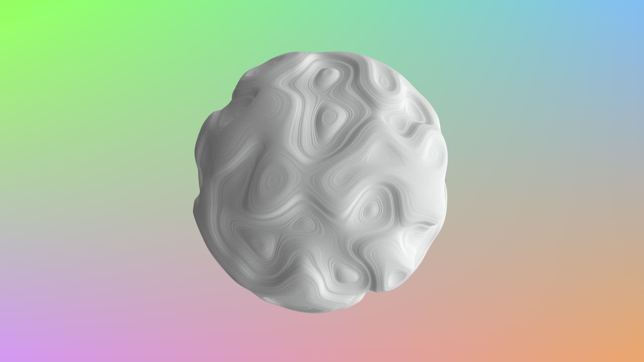 Abstraktní bílá 3D koule s vlnitou texturou plovoucí na pastelovém gradientním pozadí