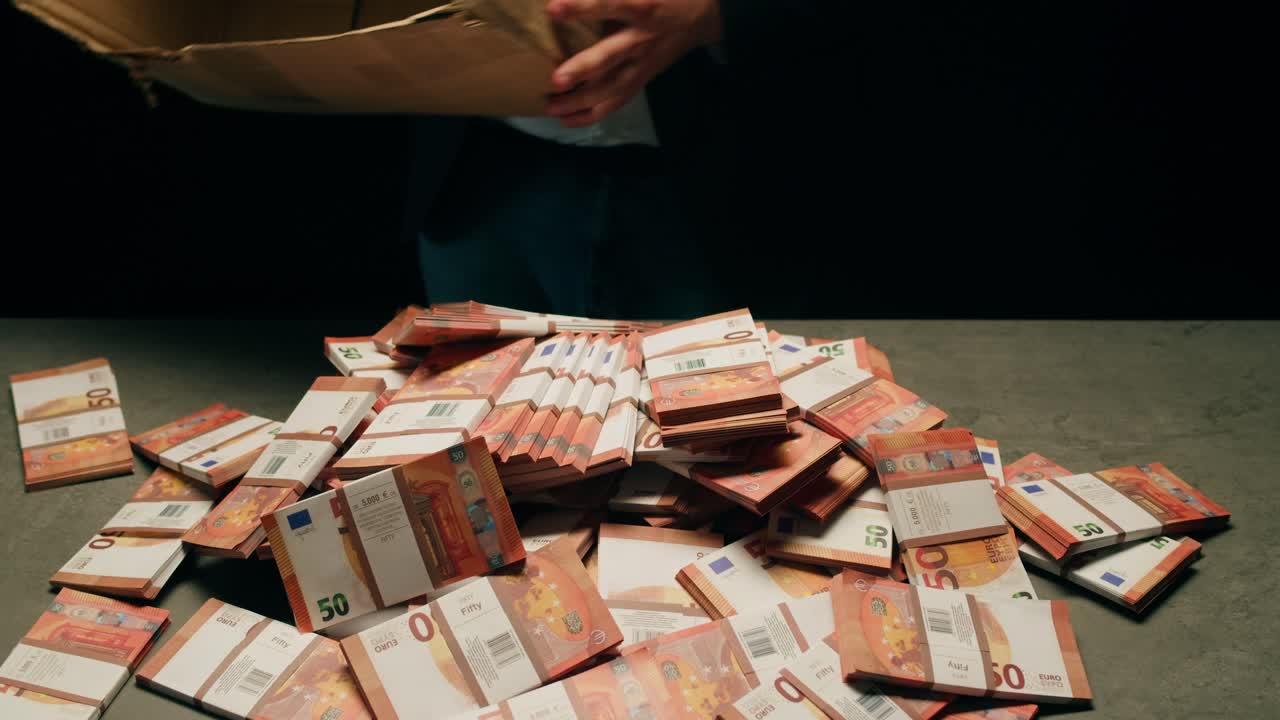 Specialised police officer Counting dollar banknotes in crime lab, conceptual image. High quality 4k footage