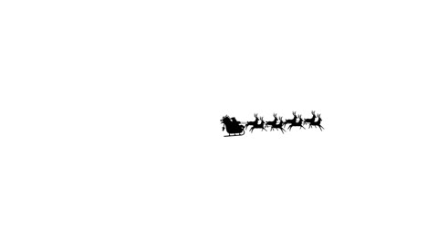 Digital-animation-of-black-silhouette-of-santa-claus-in-sleigh-being-pulled-by-reindeers