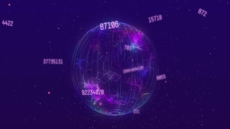 Animation of numbers changing over purple globe spinning