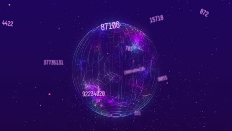 animación de números que cambian sobre el giro del globo púrpura