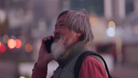 asian senior man, with phone