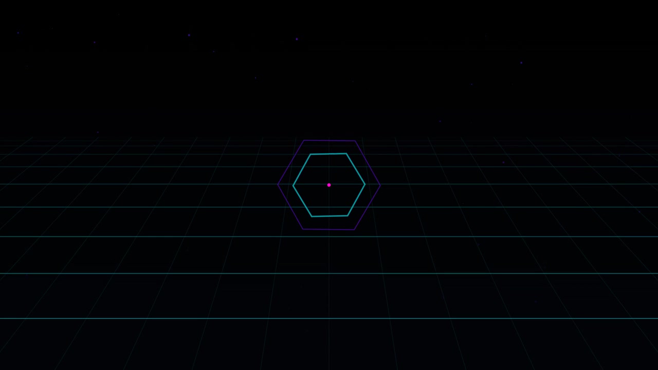 Abstract Retro Synthwave Grid with Rotating Hexagons