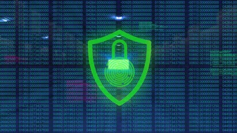 Security padlock icon against data processing