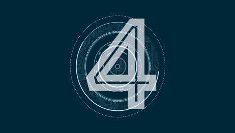 number 5 with geometric shapes and circular patterns animation on dark background
