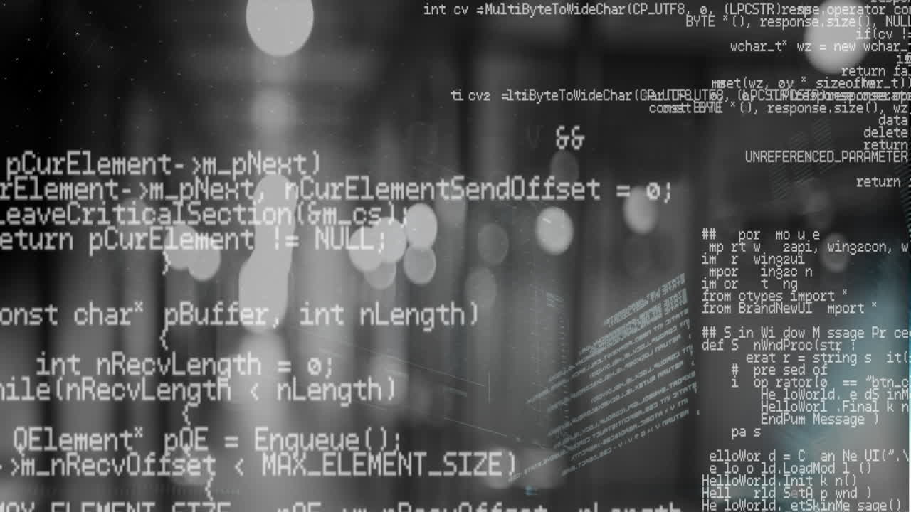 Animation of data processing with digital screen on of focus cityscape in background