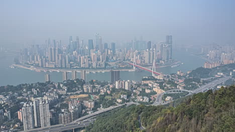 aerial view of chongqing skyline and river