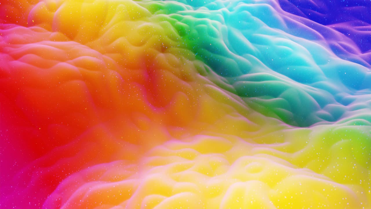 hermosa superficie abstracta 3d con extrusión o desplazamiento de ondas se transforman en bucle. gradiente arco iris. material mate suave como dulzura o mermelada con ligero brillo interno, brilla en la superficie de morphing.